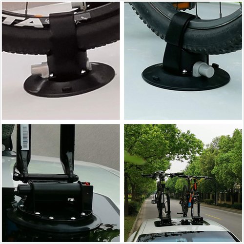 ZUOS Bike Rack for Car Roof, Vacuum Suction Cup Bicycle Carrier Aluminium Alloy Roof Rack, with 5 Adapters for Most Bikes, 9x100mm/12x100mm/15x100mm/15x110mm/20x100mm/20x110mm (8" Suction Cup)