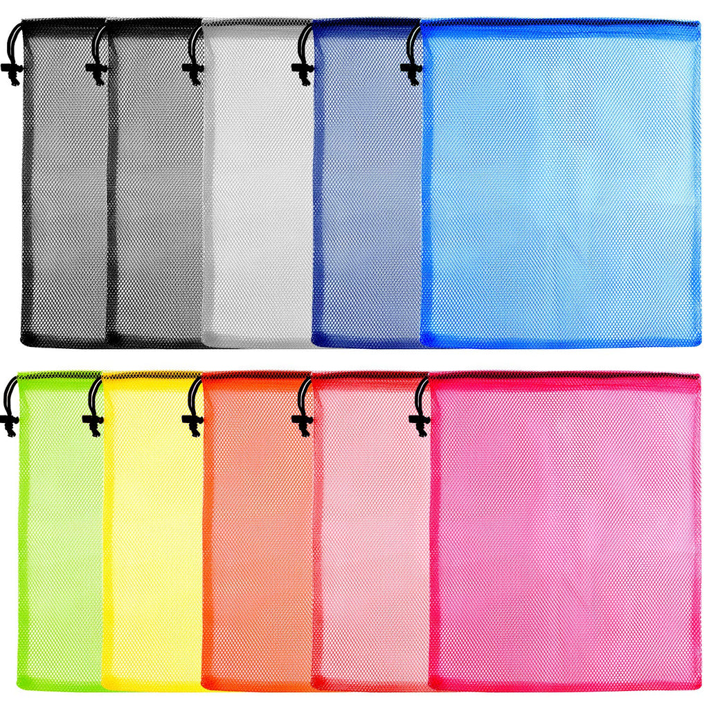 KUUQA 10 Pcs Mesh Drawstring Bag, Laundry Bag, Mesh Stuff Sack, Golf Ball Bag, Nylon Mesh Bag for Storage, Travel and Sports (Colorful, 13"x15.5")