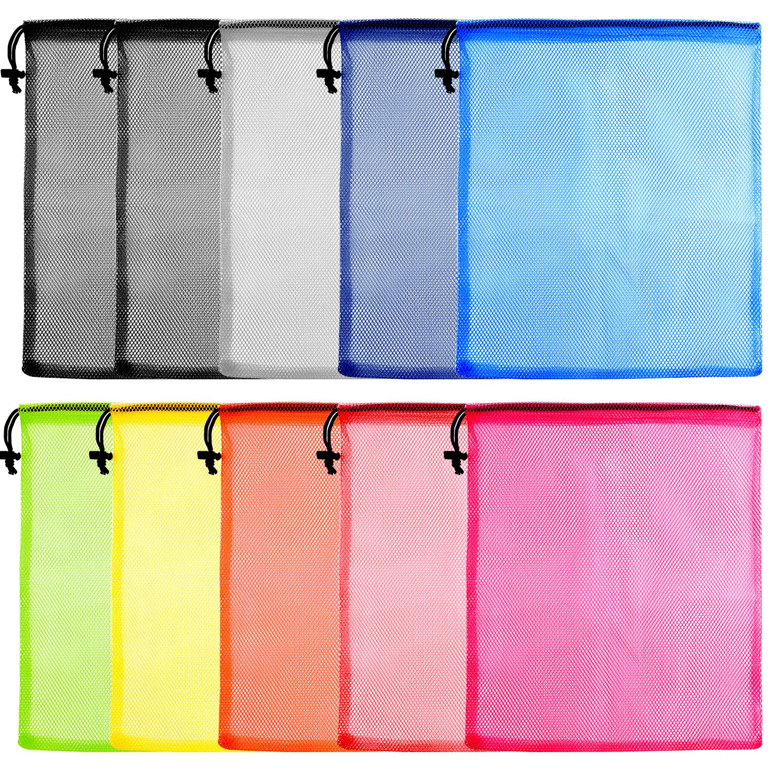 KUUQA 10 Pcs Mesh Drawstring Bag, Laundry Bag, Mesh Stuff Sack, Golf Ball Bag, Nylon Mesh Bag for Storage, Travel and Sports (Colorful, 13"x15.5")