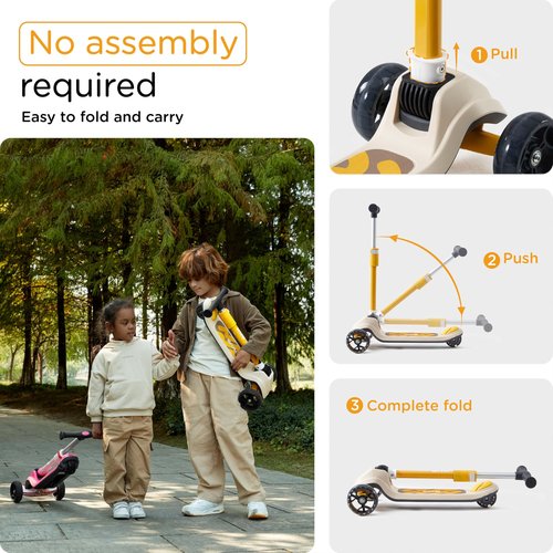 KUB Toddler Scooter for Kids Ages 2+, 3 Wheel Kick Scooter with LED Light-Up Wheels, Adjustable Height Handlebar, Lean-to-Steer, Anti-Slip Deck, Easy-Fold Design, Gift for Boys and Girls(Lemon Yellow)