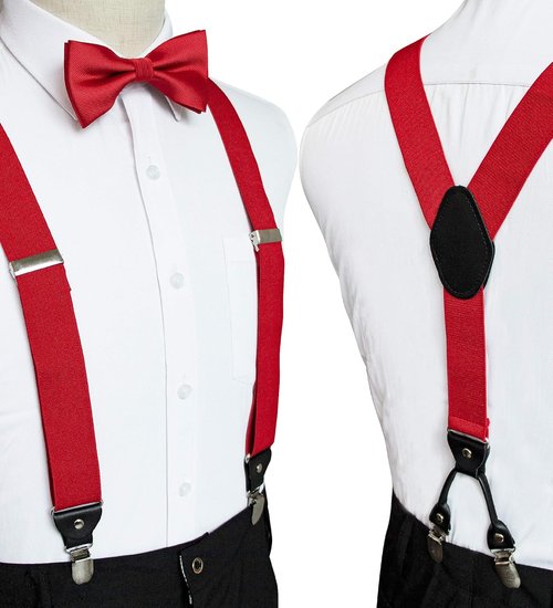 JEMYGINS Solid Color Suspender & Silk Bow Tie Set - Elegant Men's Accessories | Perfect for Weddings