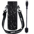 FIT Strong & Healthy Water Bottle Holder with Strap for Walking & Cleaning Brush Set - Insulated Water Bottle Carrier, Neoprene Sleeve with Adjustable Shoulder Strap & Silicone Brush (White Marble)