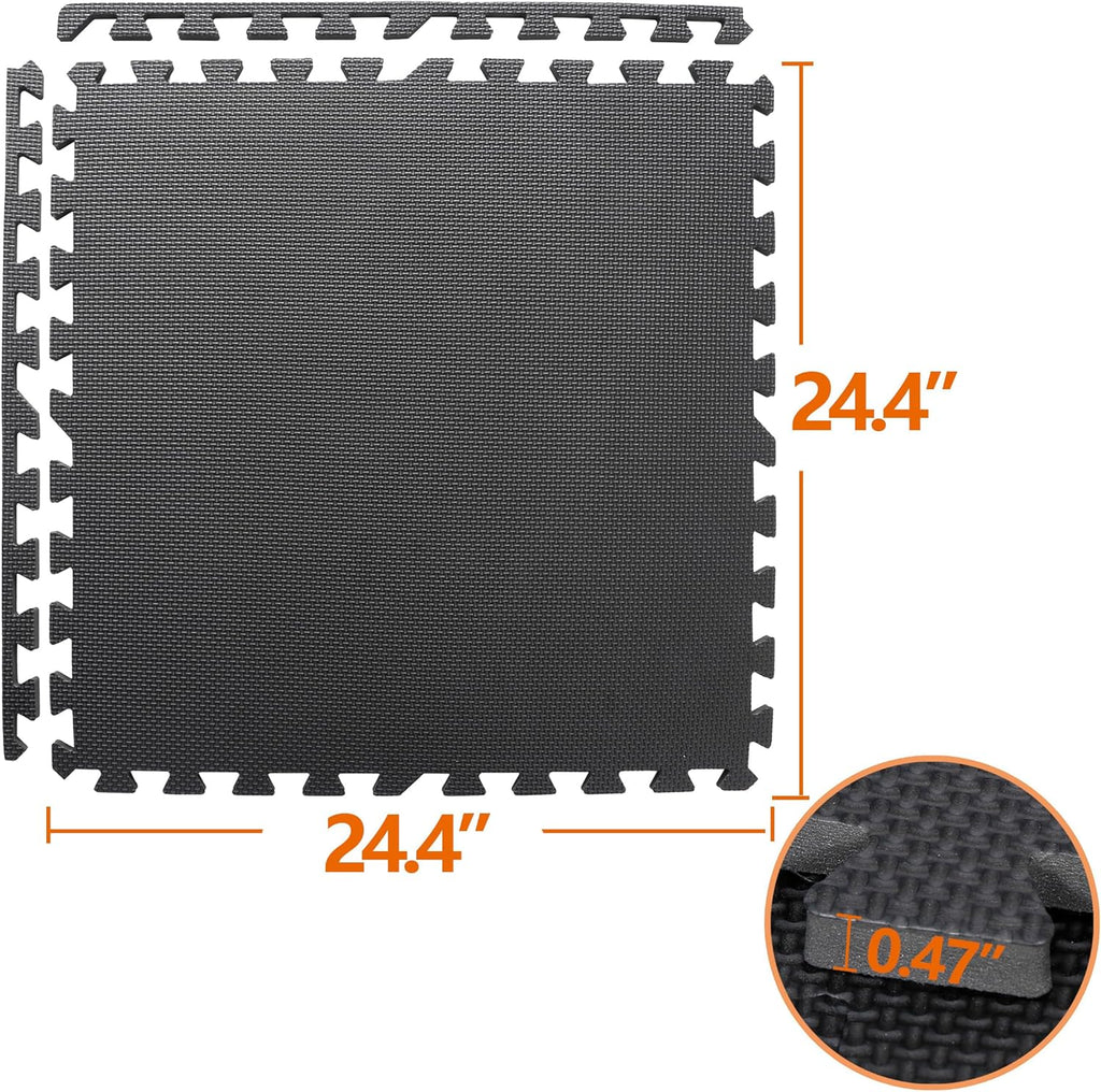 Smartxchoices Puzzle Gym Mats - 1/2" Thick EVA Foam Interlocking Tiles for Home Gym | 48 Sq Ft, Black