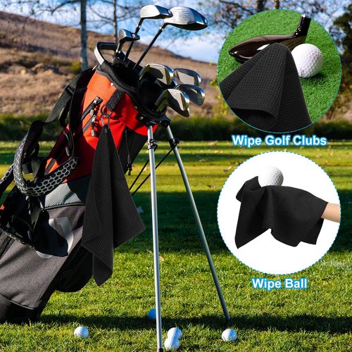 PATIKIL 20"x16" Tri-fold Golf Towel, 2 Pack Microfiber Waffle Pattern Towels Absorption Soft Towel with Aluminum Clip for Golf Bags and Club, Orange