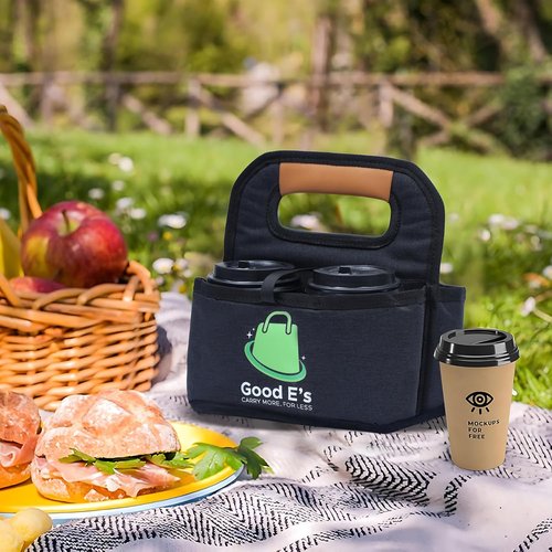 Good E’s Reusable Coffee Cup Carrier - Insulated Tote Bag for 4 Cups | Waterproof & Portable (16oz to 24oz)