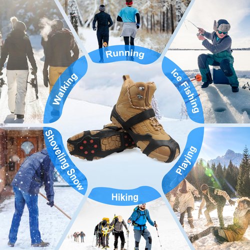 Tungsten Crampons Ice Cleats for Shoes and Boots Non-Slip Shoe Grippers with Reflective Heel Traction Cleats for Walking on Snow Ice M