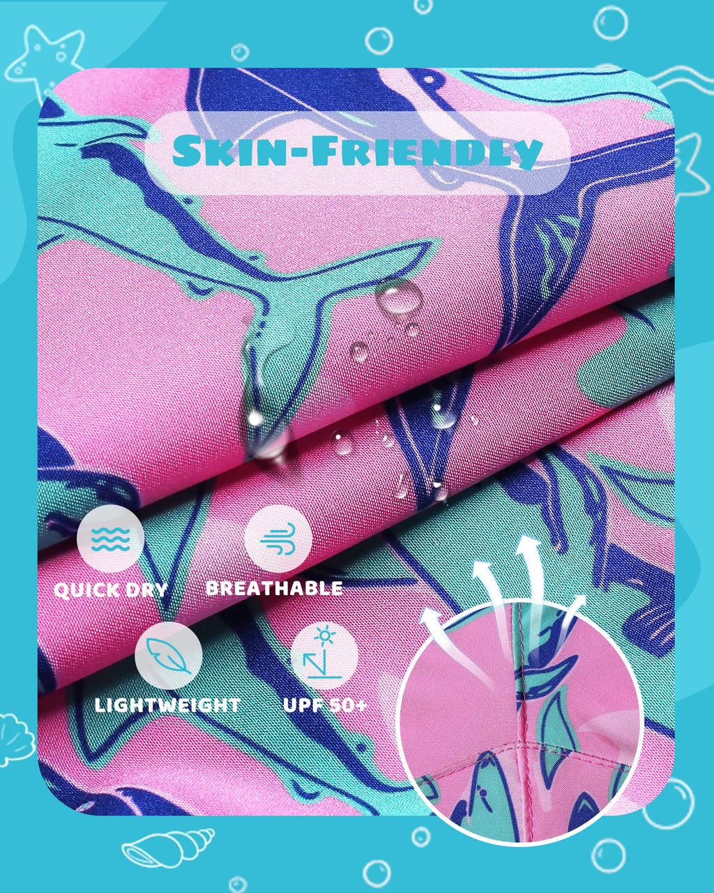 maamgic Boys Swim Trunks with Compression Liner Toddler Stretch Swim Shorts Quick Dry Swimming Trunks Boxer Brief 2 in 1 Beach Shorts Pink Blue Shark 4T
