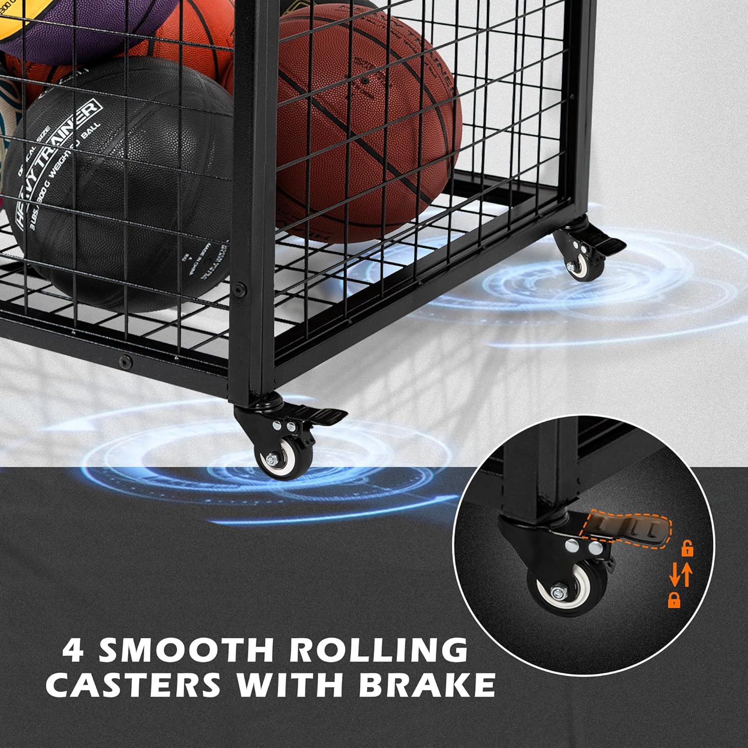 Rehomerance Basketball Organizer Cart - Lockable Lid & Rolling Storage Bin for Indoor/Outdoor Use