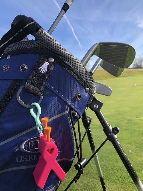 Squishtee Holder Pink Awareness Ribbon. Breast Cancer Awareness Ribbon Golf Accessory/Keychain That can be Hung from Your Golf Bag for Easy Access to Your Traditional Golf tee or SQUISHTEE