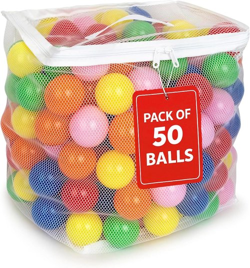 MW SPORTS Ball Pit Balls - Crush Proof, Phthalate & BPA Free - Assorted Colors in Mesh Bag (50 Balls)