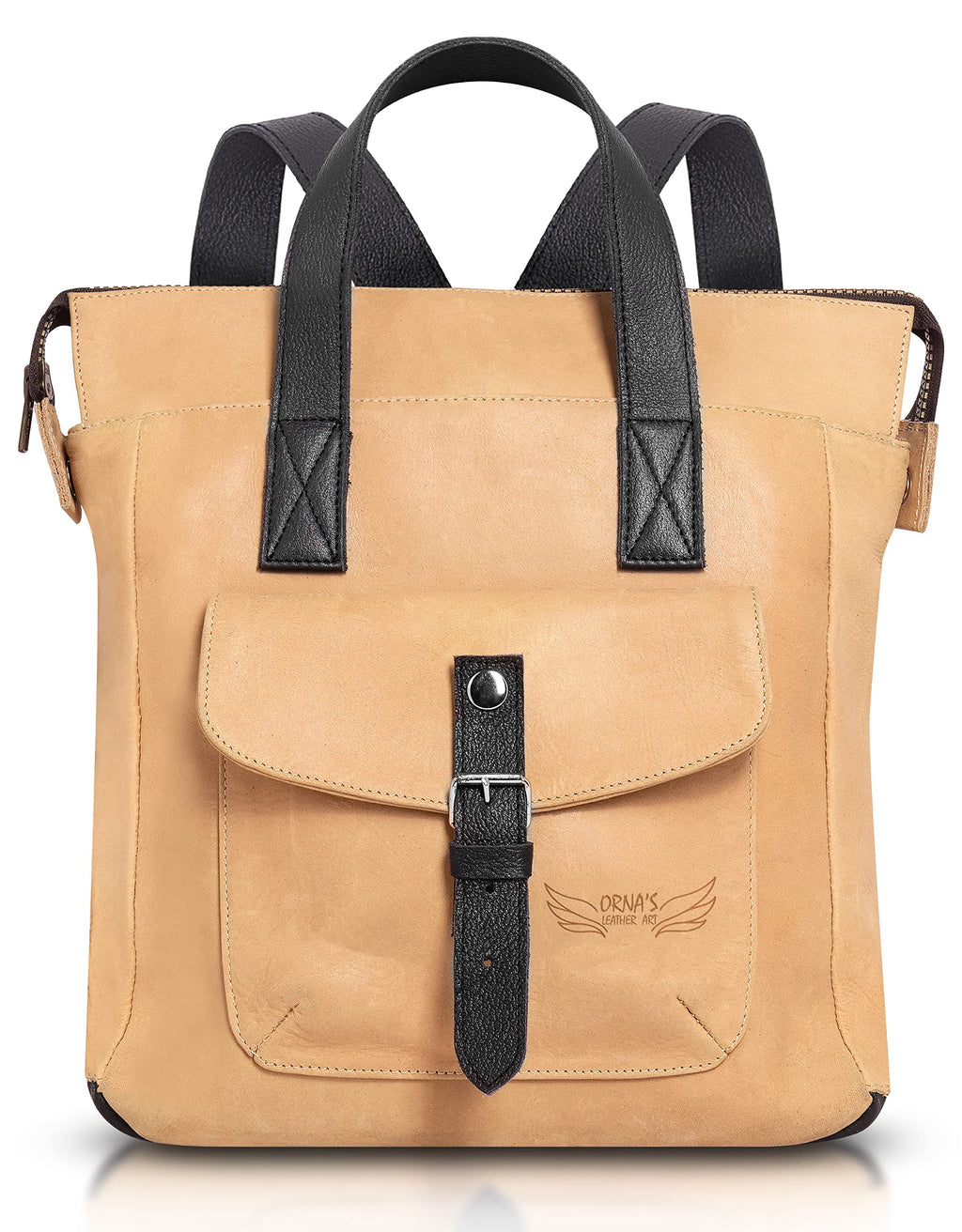 ORNA'S LEATHER ART | Mini SWAN Everyday leather backpack for Women. Practical, Stylish and Spacious Women’s Bag. Real Leather in A Chic Backpack And Contemporary Design (Sand)