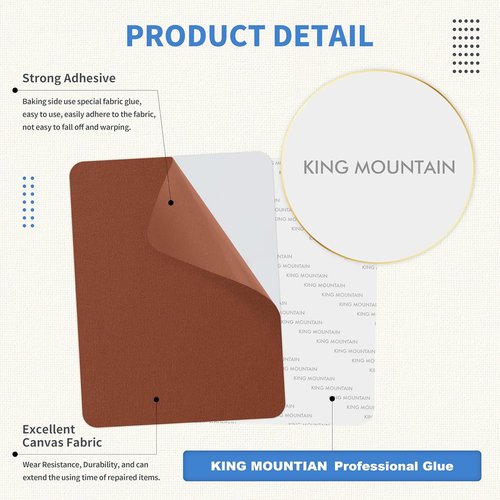 KING MOUNTAIN Canvas Repair Patch 9 x11 Inch 2 Pcs Self-Adhesive Waterproof Fabric Patch for Sofas, Tents, Furniture,Tote Bags, Car Seats (Walnut Brown)