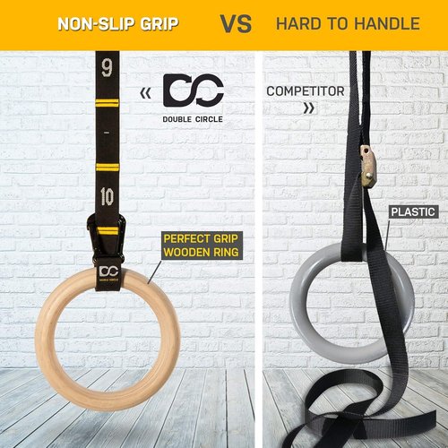 Double Circle Wood Gymnastic Rings - Premium Exercise Rings with Video Guide for CrossFit & Bodyweight Training