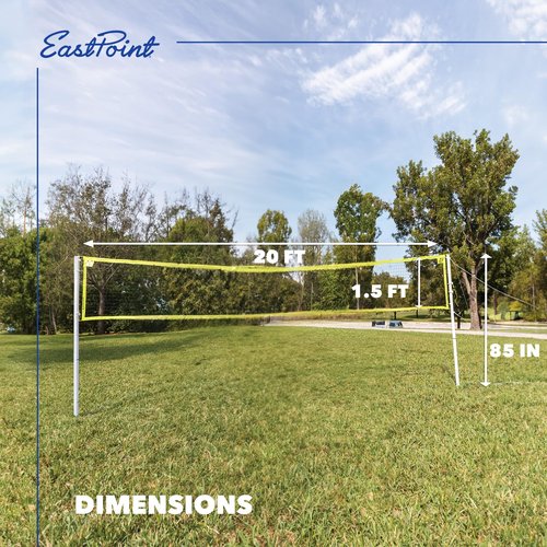 EastPoint 2-in-1 Volleyball & Badminton Set - Black Steel Poles - Adjustable Height for Backyard Games - 4 Rackets & 2 Shuttlecocks for Lawn Games - Volleyball & Pump for Outdoor Sports