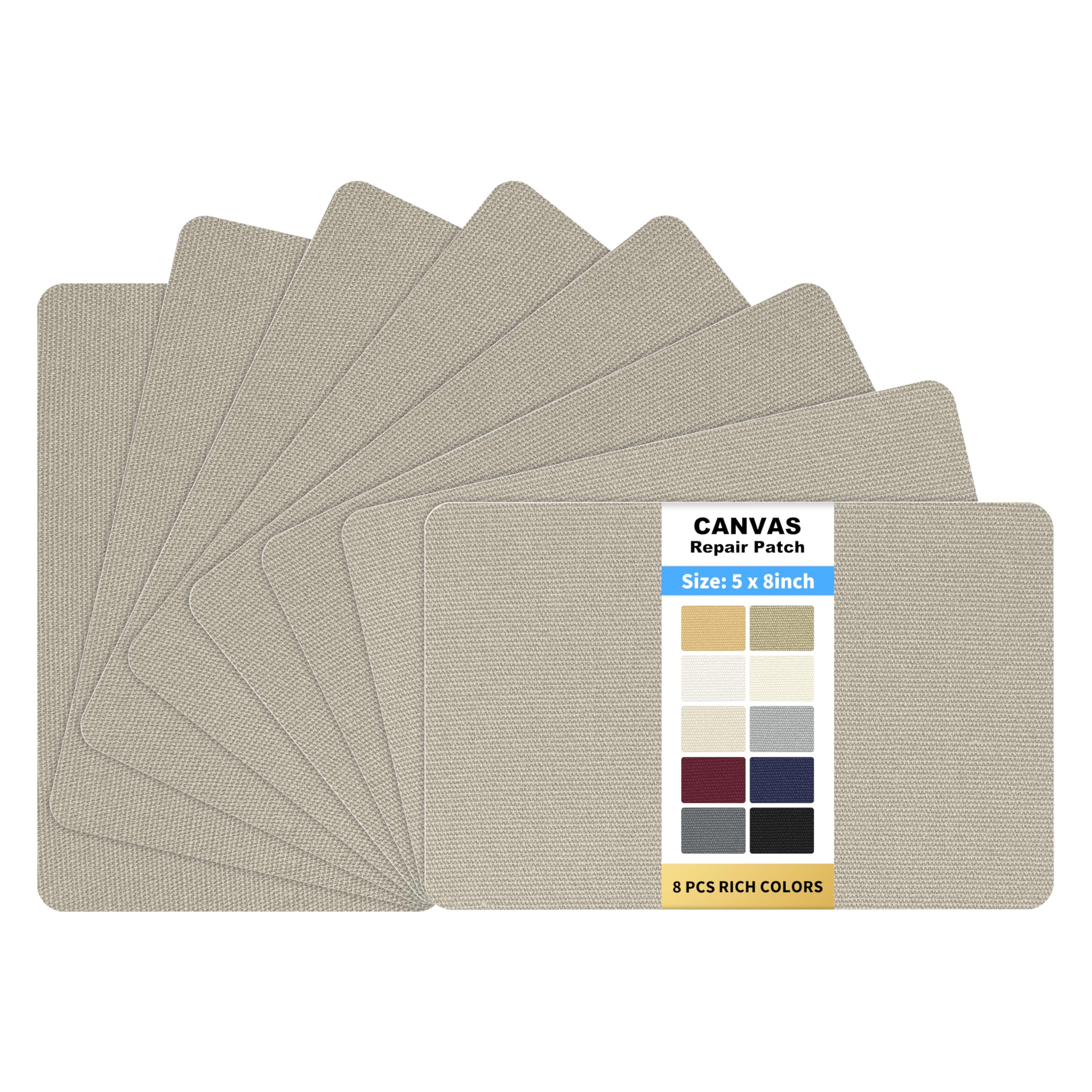 KING MOUNTAIN Canvas Repair Patch 5×8 Inch 8 Pcs Self-Adhesive Waterproof Fabric Patch for Sofas, Tents, Furniture,Tote Bags, Car Seats (Grey2.0)