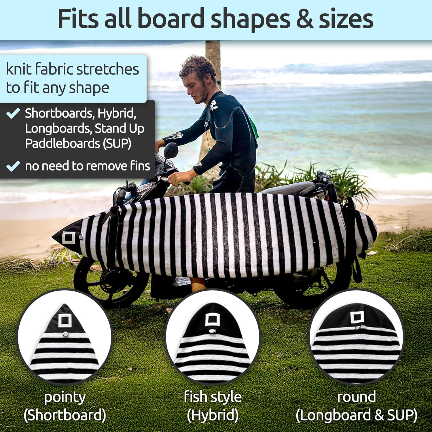 Surf Squared Surfboard Sock Cover - Lightweight Protective Bag for Shortboard & Longboard | Surfing Accessories
