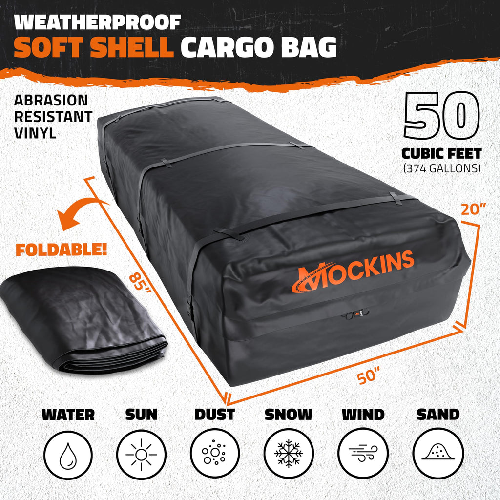 Mockins XXL 50 CuFt Heavy Duty Car Rooftop Cargo Carrier Bag 85"x50"x20"