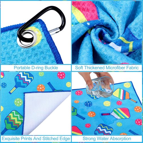 Hosuly 4 Pcs Dinkball Sports Towels Funny Microfiber Athletic Towels for Sweat with Carabiner Clip Dinkball Lover Gift Retirement Gift for Women Men(Classic Pickle)