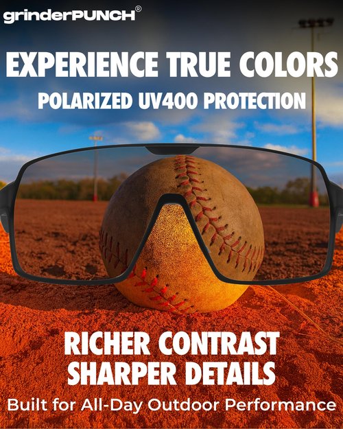grinderPUNCH Polarized Sports Sunglasses for Men Women UV Protection Shades for Baseball Running Cycling Skiing & Pickleball (Blue, Extra Large)