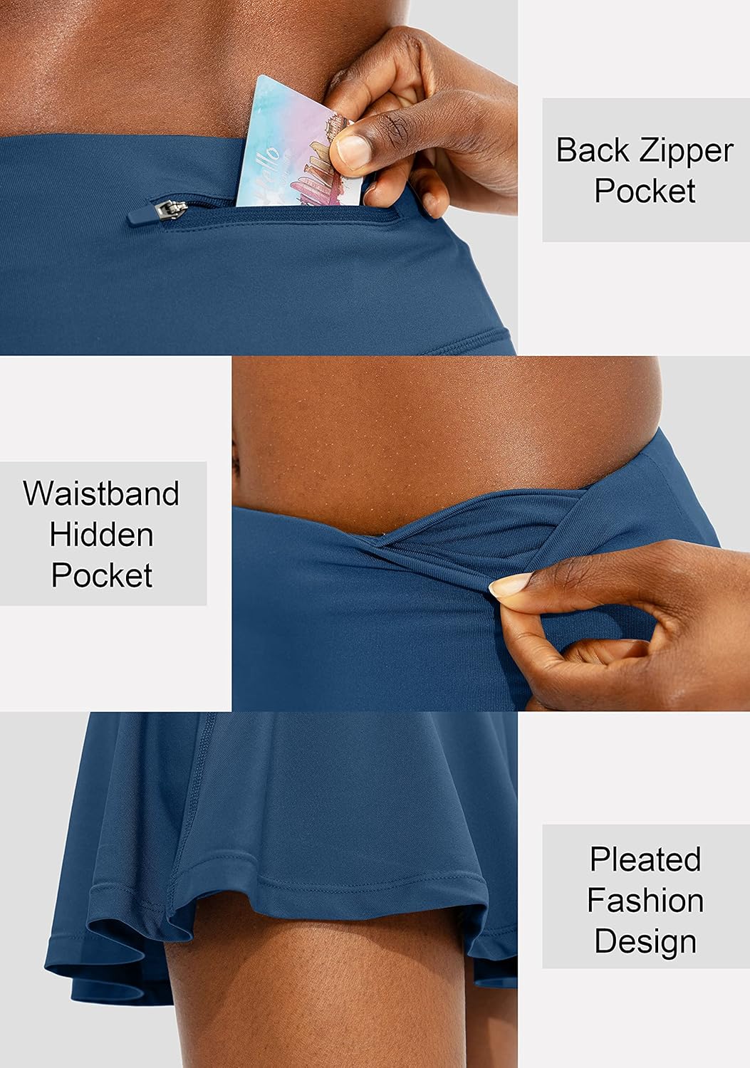 SANTINY Women's Pleated Tennis Skirt - High Waisted Athletic Golf Skort with 4 Pockets | Casual Running Wear