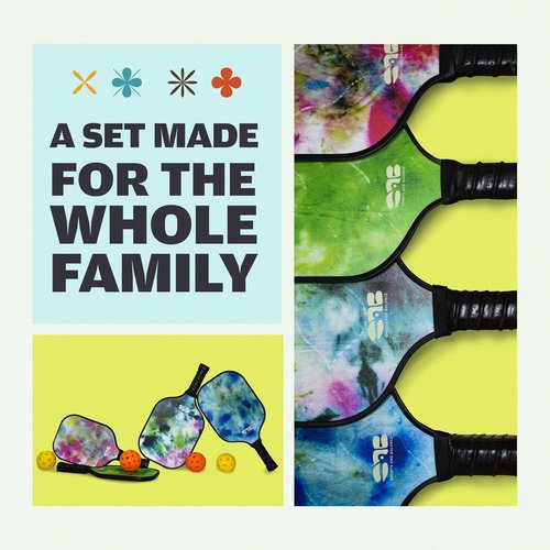 Pickleball Family Set – 2 Adult and 2 Kids Fiberglass Paddles, Balls & Bag – Beginner Starter Kit for Men, Women and Children & Great Gift for Families – SAB Sports and Balance