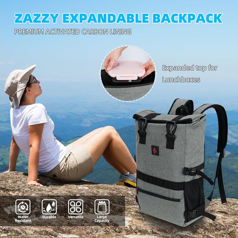 Smell Proof Backpack with Combination Lock - Weather Resistant Expandable Grey (Variation: Expandable Grey)