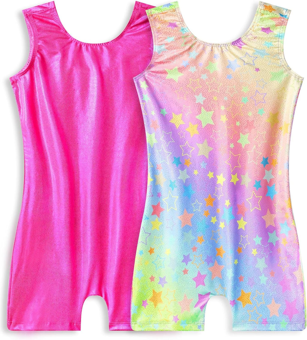 Snowheart Gymnastics Leotards for Girls - Sparkly Sleeveless Biketards 2-Pack for Dance & Tumbling