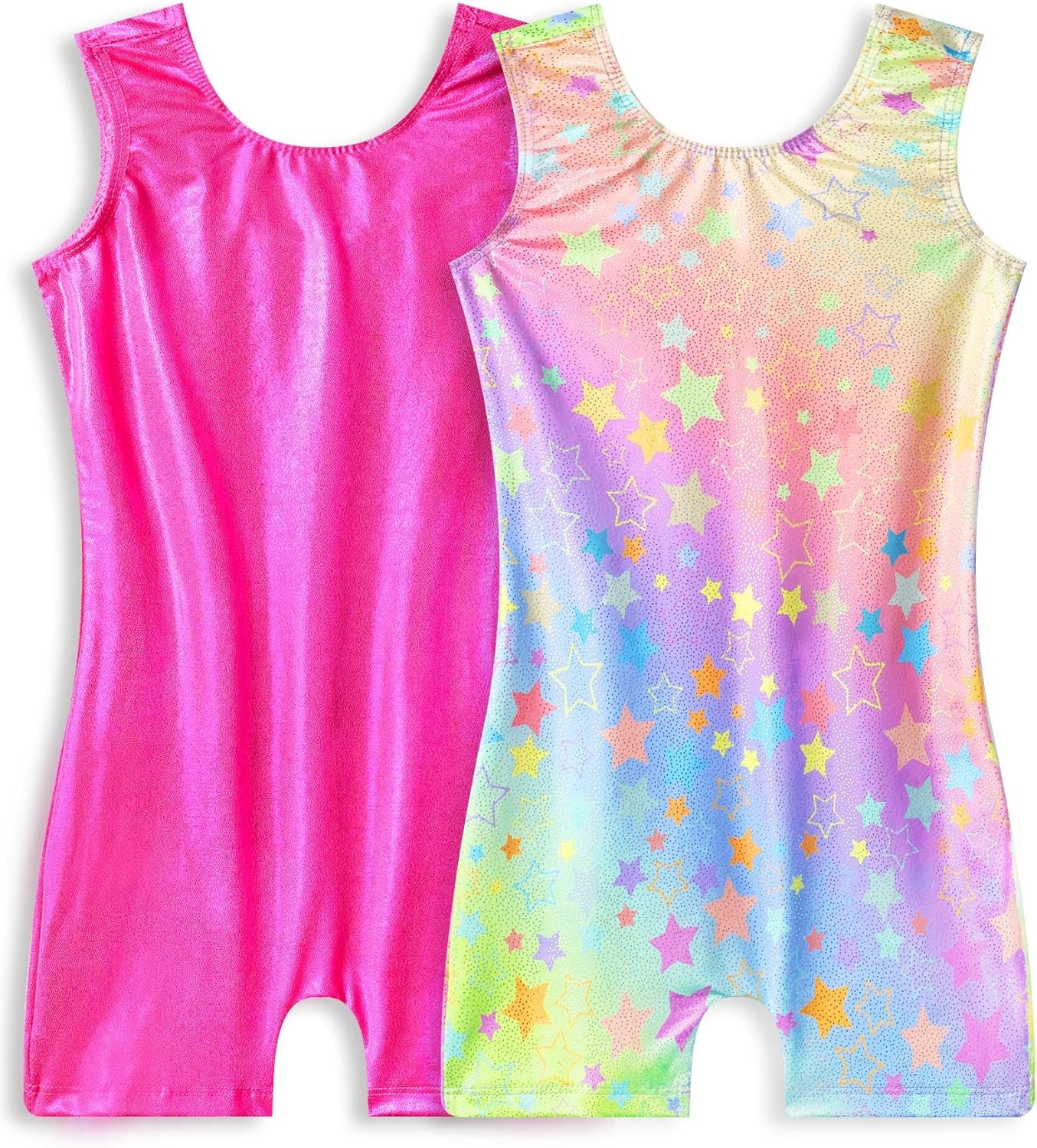 Snowheart Gymnastics Leotards - Sparkly Sleeveless Biketards for Girls | 2-Pack for Dance & Tumbling