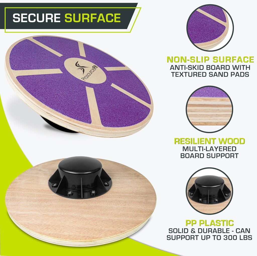 ProsourceFit Wooden Balance Board - Non-Slip Wobble Trainer for Stability & Core Strength | 15.75in Diameter