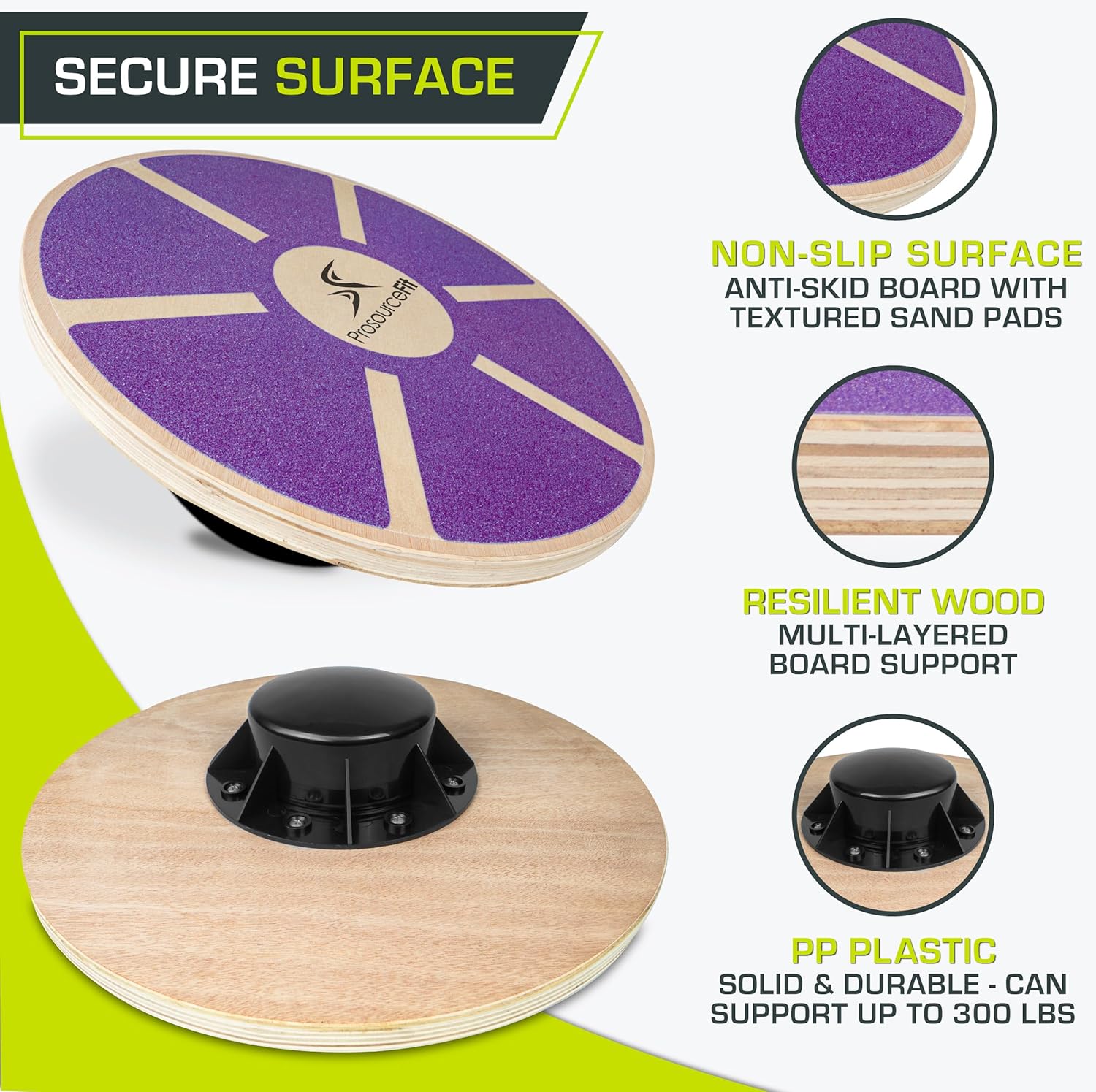 ProsourceFit Wooden Balance Board - Non-Slip Wobble Trainer for Stability & Core Strength | 15.75in Diameter