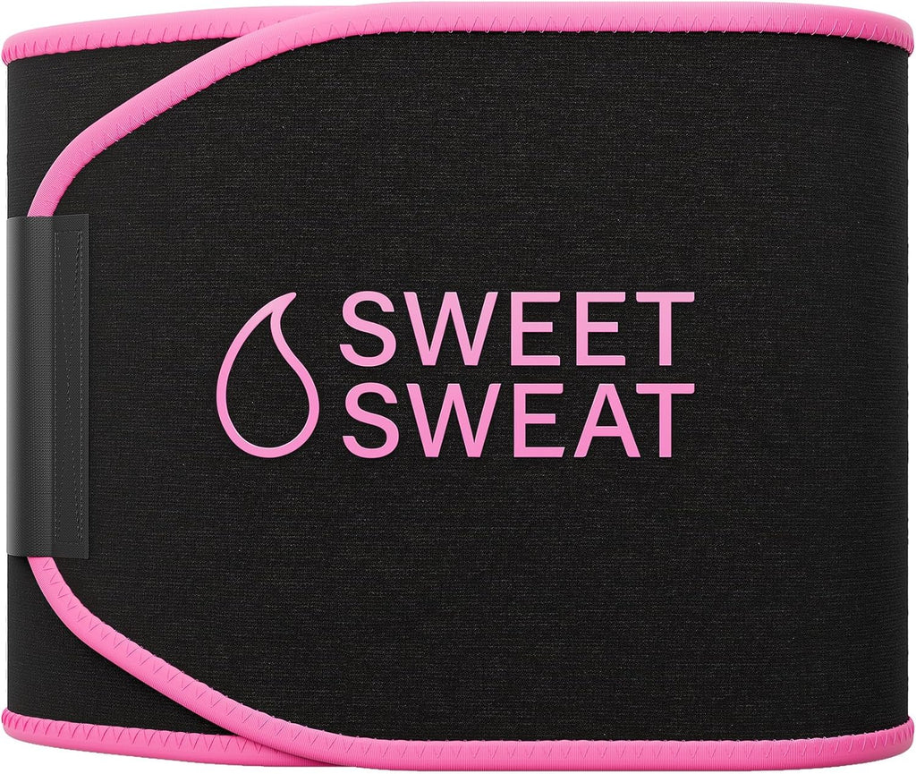 Sports Research Waist Trimmer - Sweet Sweat Waist Trimmer (Black/Pink, Medium) & 3 Hip Resistance Bands Set