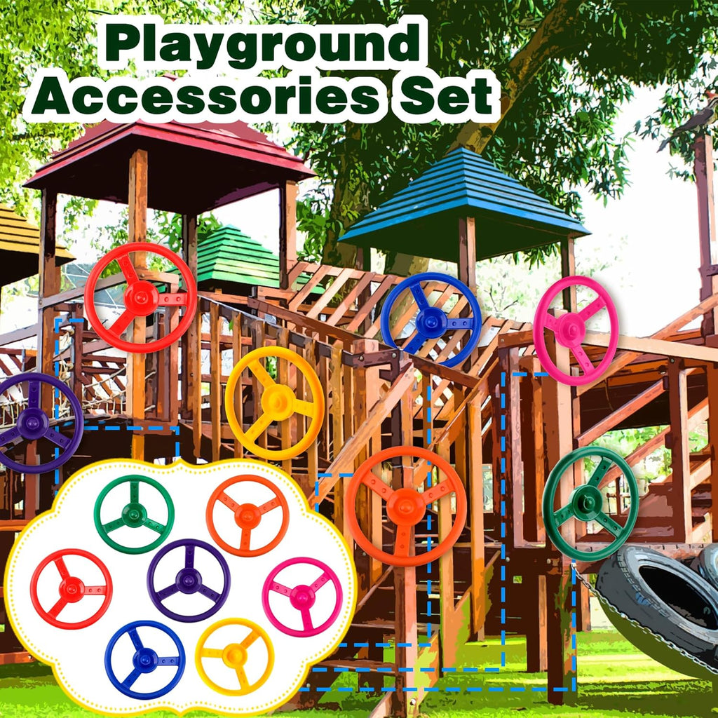 Skiennix Steering Wheel Playset - 2 Pack Plastic Pirate Ship Wheels for Kids | Outdoor Playground Fun (Purple, Yellow)