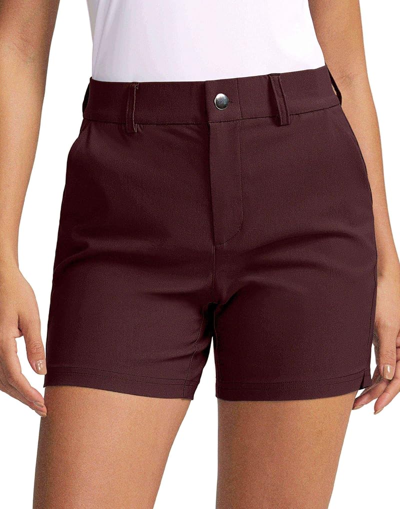 SANTINY Women’s 5" Quick Dry Golf Shorts with Pockets — Wine, Medium