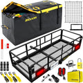 Mockins 60"x24"x14" High Rail Car Trailer Hitch Cargo Carrier w/Rear Lights, Plate Bracket & 30 CuFt Waterproof Hitch Cargo Bag | 500 Lbs. Cap Weatherproof Folding Luggage Rack for SUV Car Truck & RV