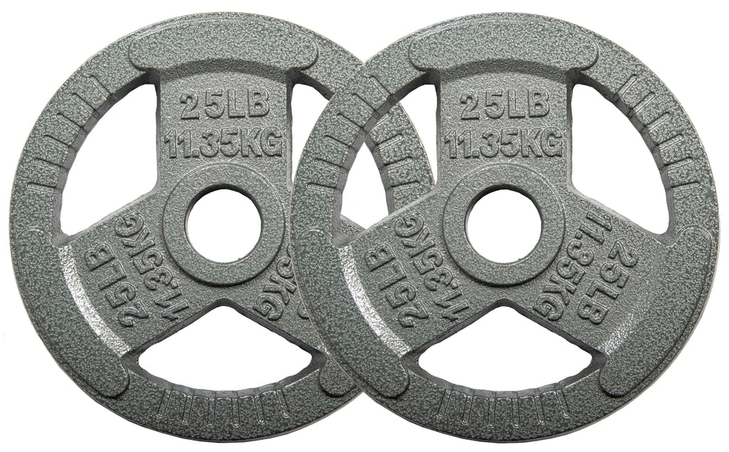 OLIXIS 2-Inch Grip Olympic Style Cast Iron Strength Plates for Weightlifting & Training, 25LB Each, 2 Pack Set