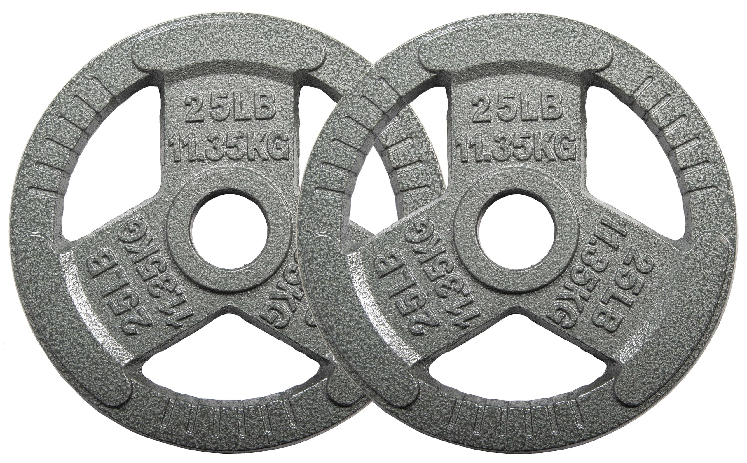 OLIXIS 2-Inch Grip Olympic Style Cast Iron Strength Plates for Weightlifting & Training, 25LB Each, 2 Pack Set