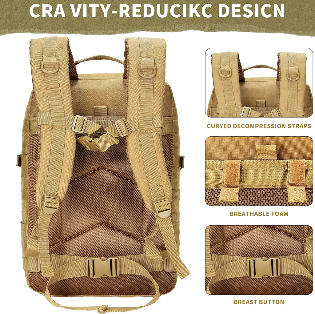 Skiennix 45L Military Tactical Backpack - Durable 3-Day Assault Pack for Hiking & Fitness (Khaki)