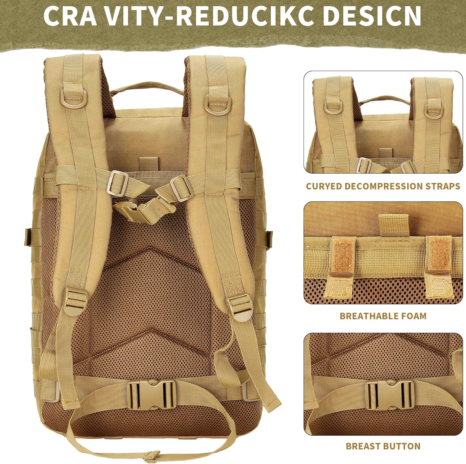 Skiennix 45L Military Tactical Backpack - Durable 3-Day Assault Pack for Hiking & Fitness (Khaki)