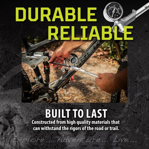 Kilimanjaro Bicycle Shock Pump with Aluminum Barrel and Shaft – Accurate Gauge for Suspension Forks and Rear Shocks – Durable Bike Repair Tool – 910550ECE