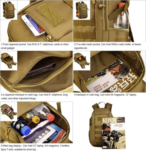 HUNTVP Tactical Backpack - 10L Mini Daypack with MOLLE System for Hunting & Camping | ACU Camouflage