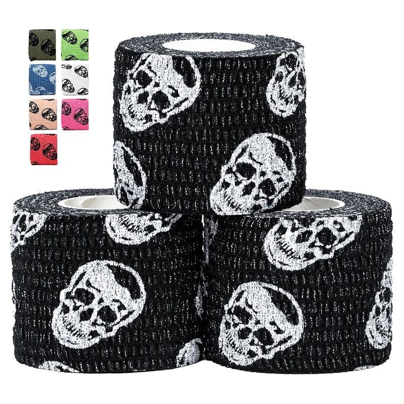 Gymreapers Hook Grip Weightlifting Tape (3 Pack) Black - 2” Sweat-Proof Skull Tape for Thumb Protection