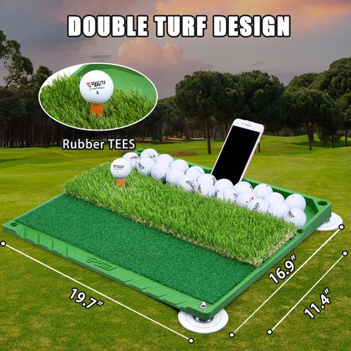 PGM 3-in-1 Golf Hitting Mats Practice with Ball Tray, Golf Hitting Training Aids for Backyard Driving Chipping Indoor Outdoor (Include Golf Tees)
