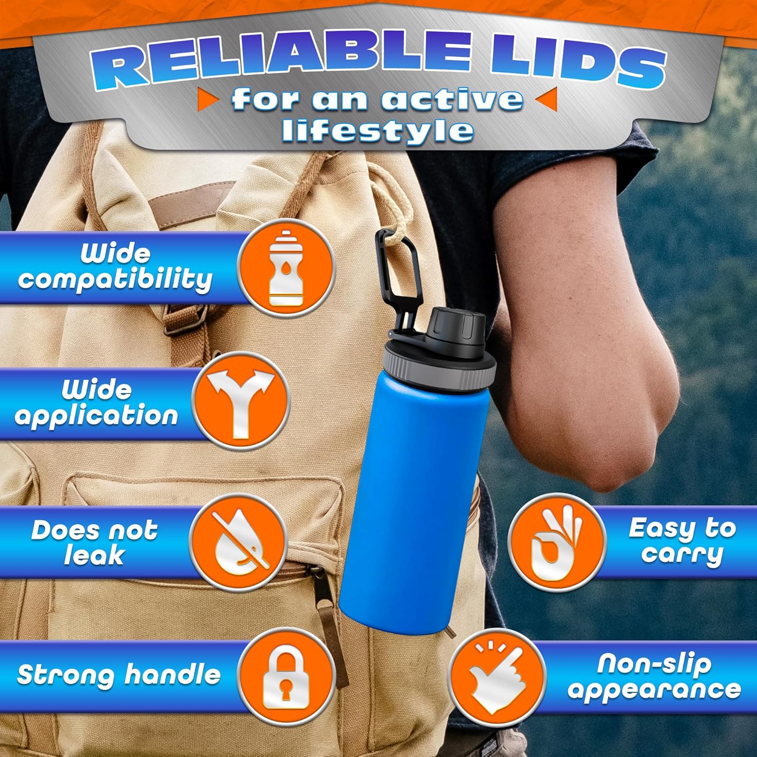 ThermoFlask Replacement Lids - Leak-Resistant Wide Mouth Lids for 12-64 oz Bottles | Ideal for Hiking & Sports