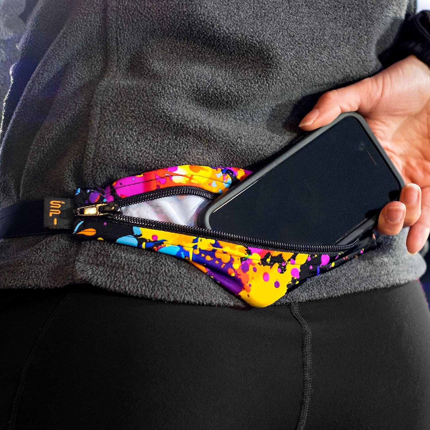 SPIbelt Running Belt - Adjustable Phone Holder for Running | Black with Black Zipper, Fits All Phones
