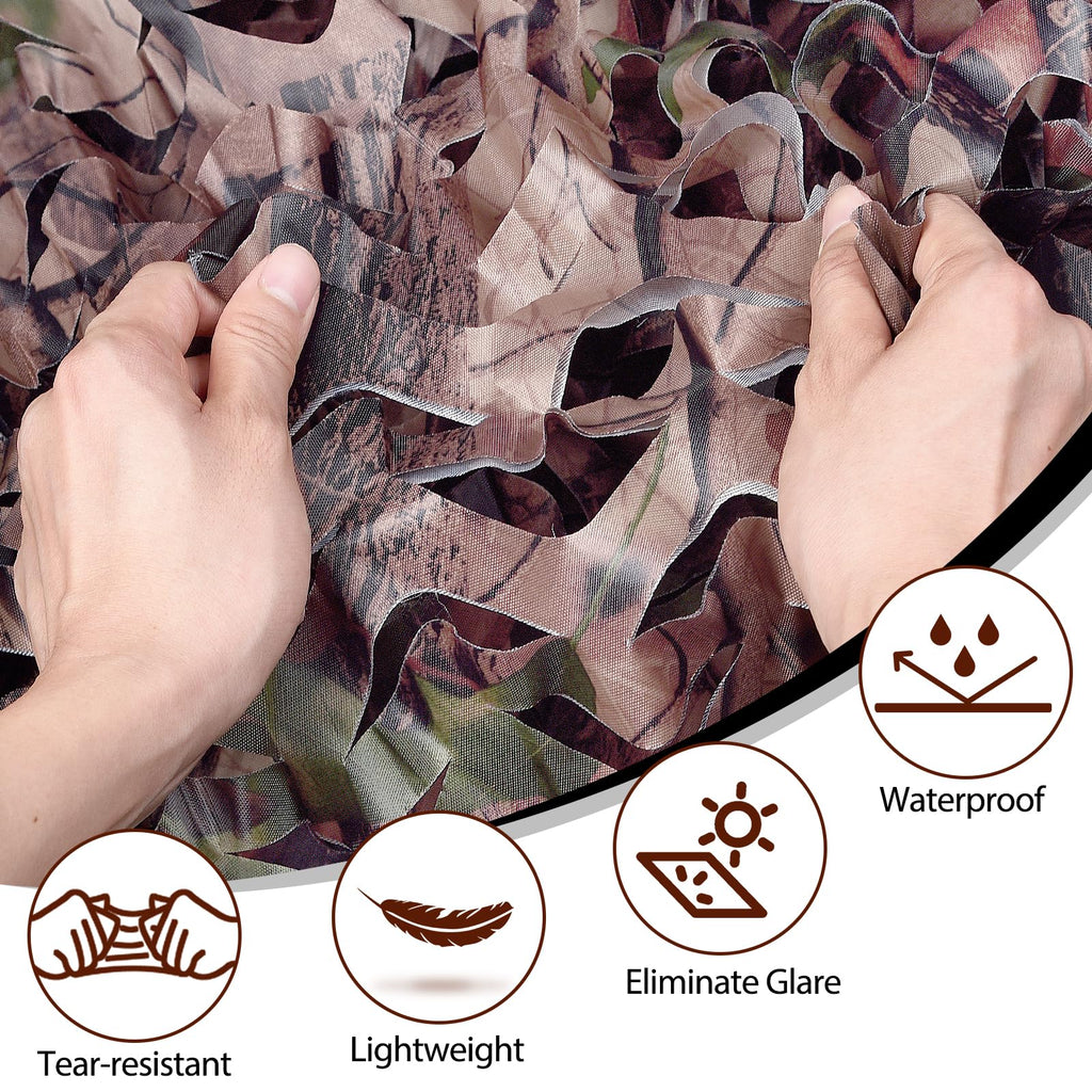 Yeacool Camo Netting for Hunting Burlap Camouflage Netting Outdoor Shade Camo Tarp for Party Decor Birthday Dinosaur Military Kids Ford Sunshade (Camo Bionic Leaves, 9.8ftx9.8ft, 3m*3m)