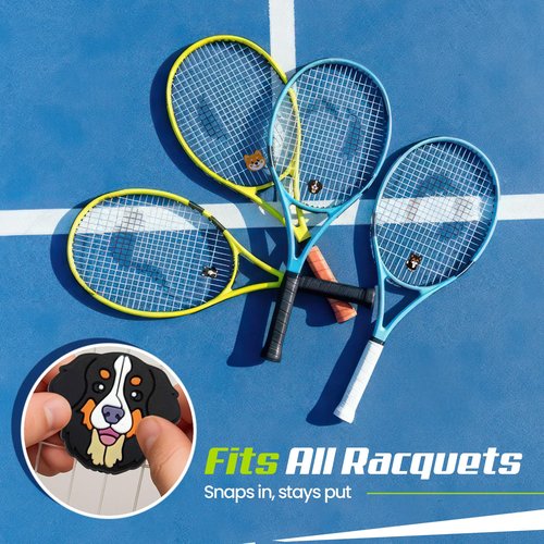 TRESSIS Cute Fun Tennis Racket Shock Absorber – Vibration Dampener for Racquets – 2-Pack – Easy-Install – Adorable Bernese Mountain Dog Design – Reduce Noise and Vibration – Tennis Accessories