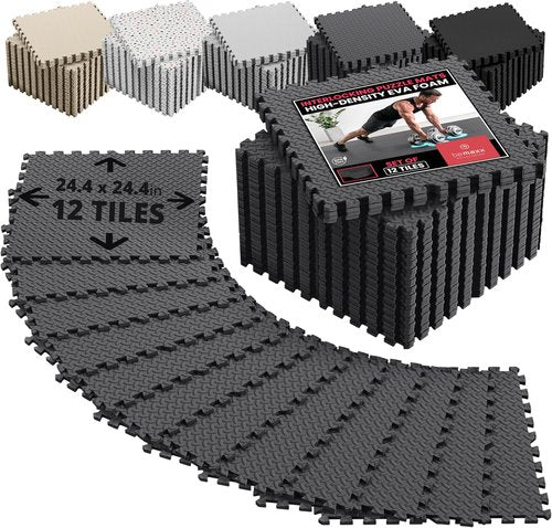 Bemaxx Gym Mats Set - 12 Pcs Interlocking EVA Foam Tiles for Home Workout | 48 Sqft Protective Flooring