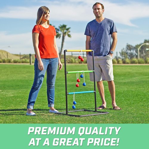 GoSports Ladder Toss Game Set - Indoor & Outdoor Fun with 6 Soft Rubber Bolo Balls & Carrying Case