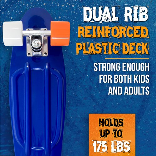 Flybar 22 Inch Complete Plastic Cruiser Skateboard Custom Non-Slip Deck Multiple Colors (NERF Blue Lines)