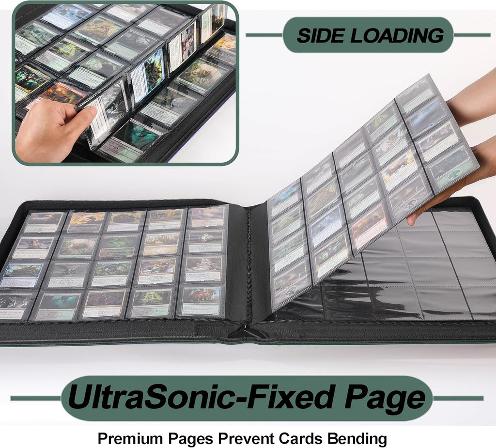 Premium 2000 Pocket Card Binder - Ringless Trading Card Album Fits 2000 Cards | Blackish Green